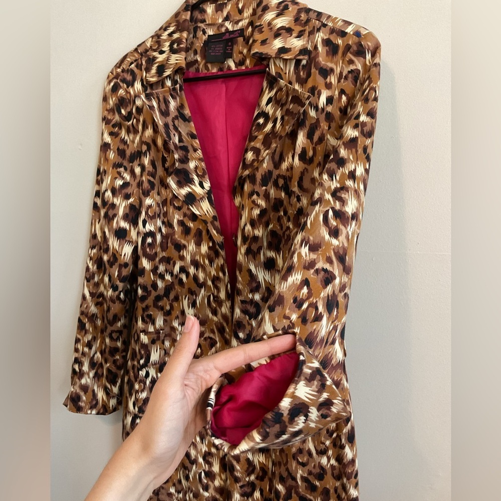 Y2K Retro Leopard Animal Print Midi Streetwear Trench Indie Coat - Size Medium - Picture 5 of 12